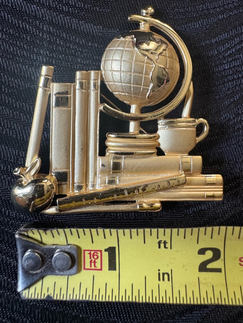 Gold-Tone Academic Globe & Books Brooch Pin Teacher Librarian Collector Gift